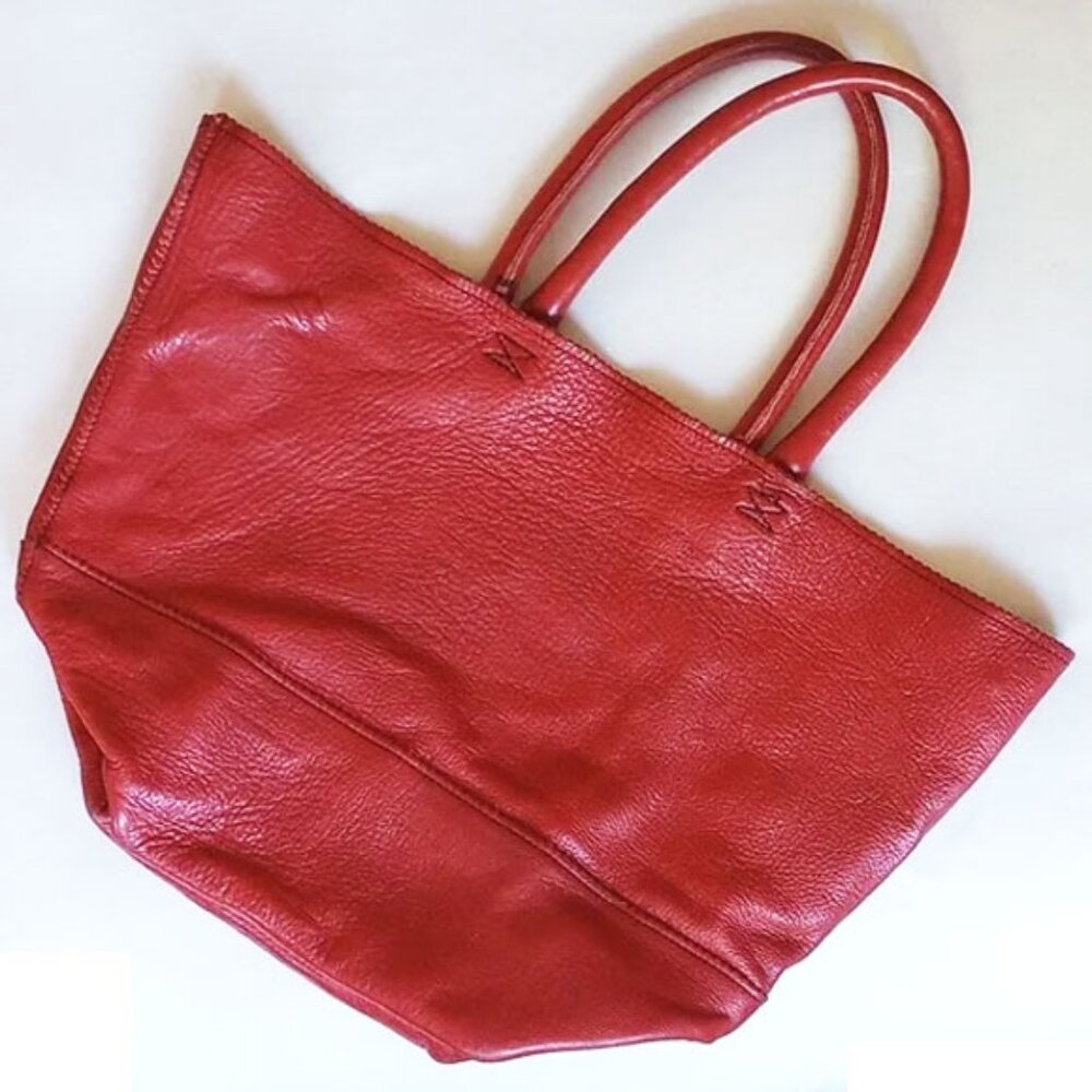 Crate & Barrel Thick Pebble Leather Tote Bag Rouge 20x8x15 Suede